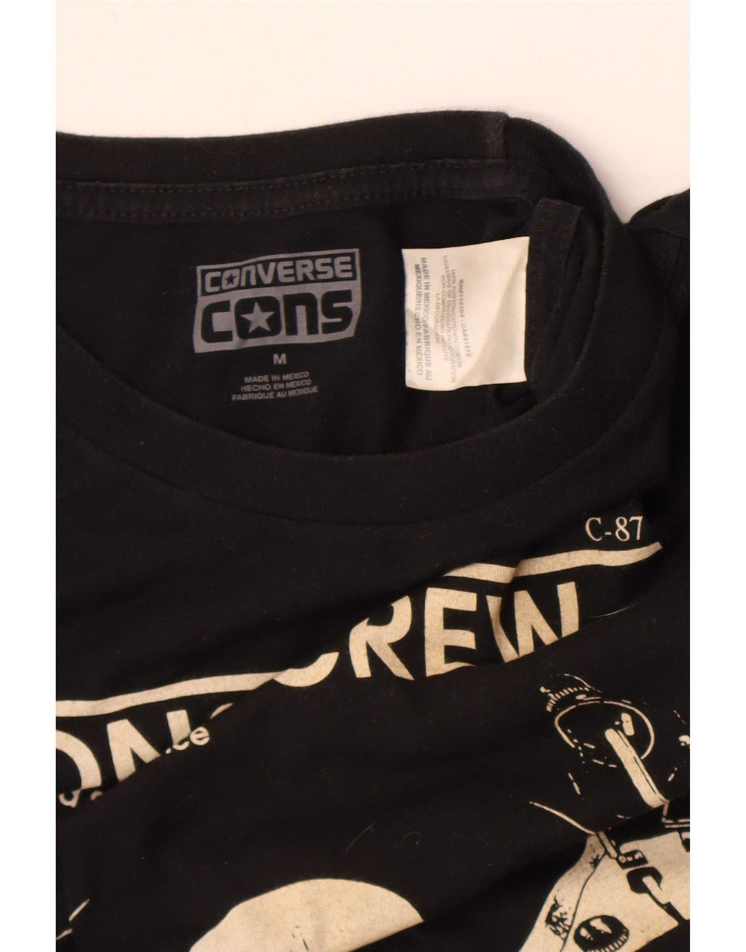 Converse Mens Regular Graphic T-Shirt Top Medium Black Cotton Music