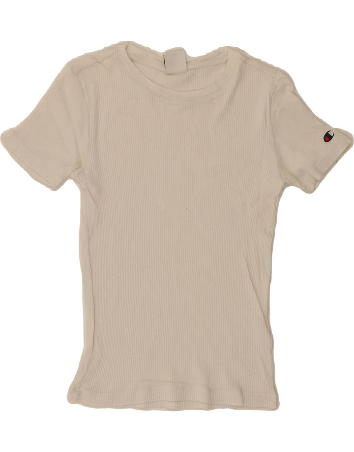 CHAMPION Womens T-Shirt Top UK 12 Medium White Vintage Champion and Second-Hand Champion from Messina Hembry 