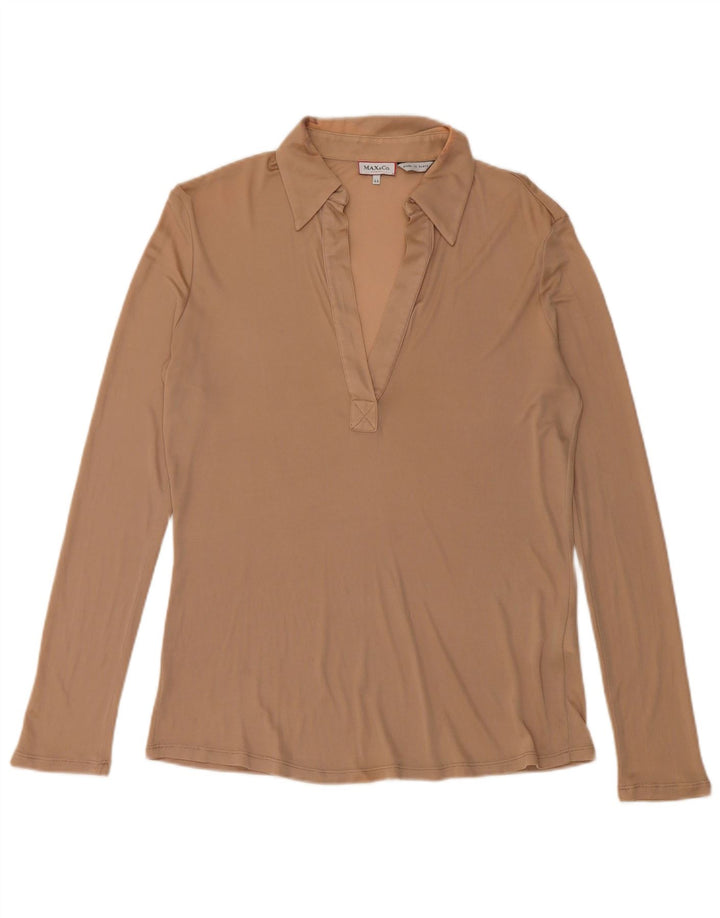 Max & Co. Womens Long Sleeve Polo Shirt UK 12 Medium Beige