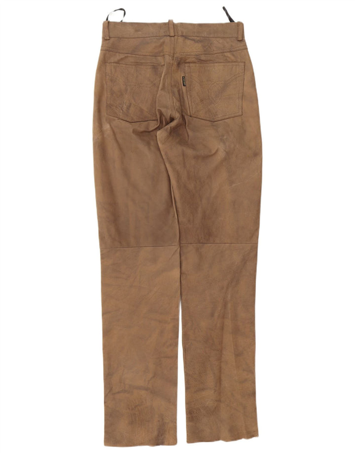PANTERA Mens Straight Leather Trousers W30 L33 Beige Leather