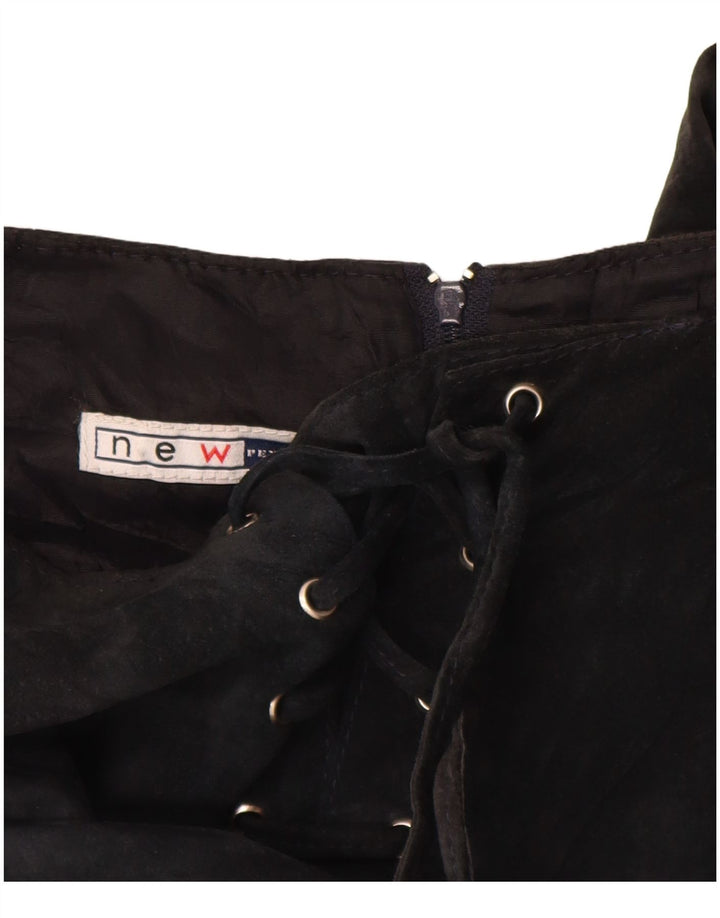 VINTAGE Womens Suede Maxi Skirt UK 10 Small W26  Black Leather