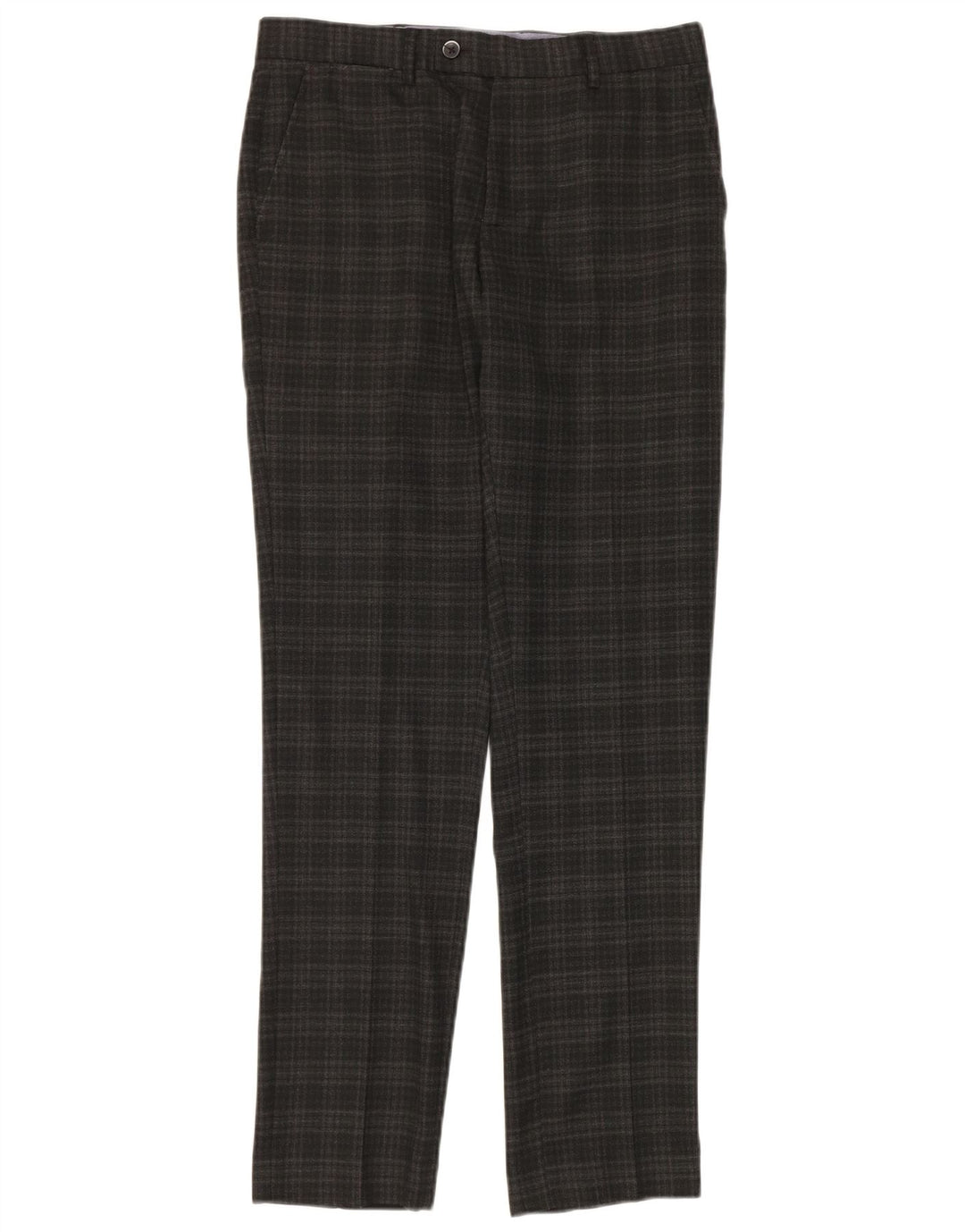 Penguin Mens Slim Suit Trousers W30 L32 Grey Check Polyester