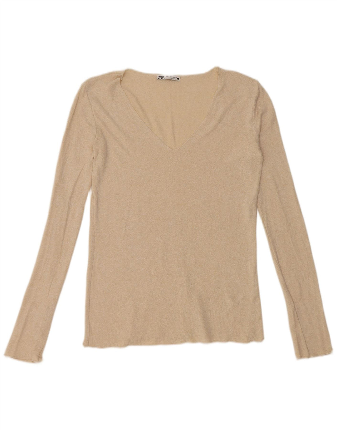 Zara Womens Top Long Sleeve UK 10 Small Beige