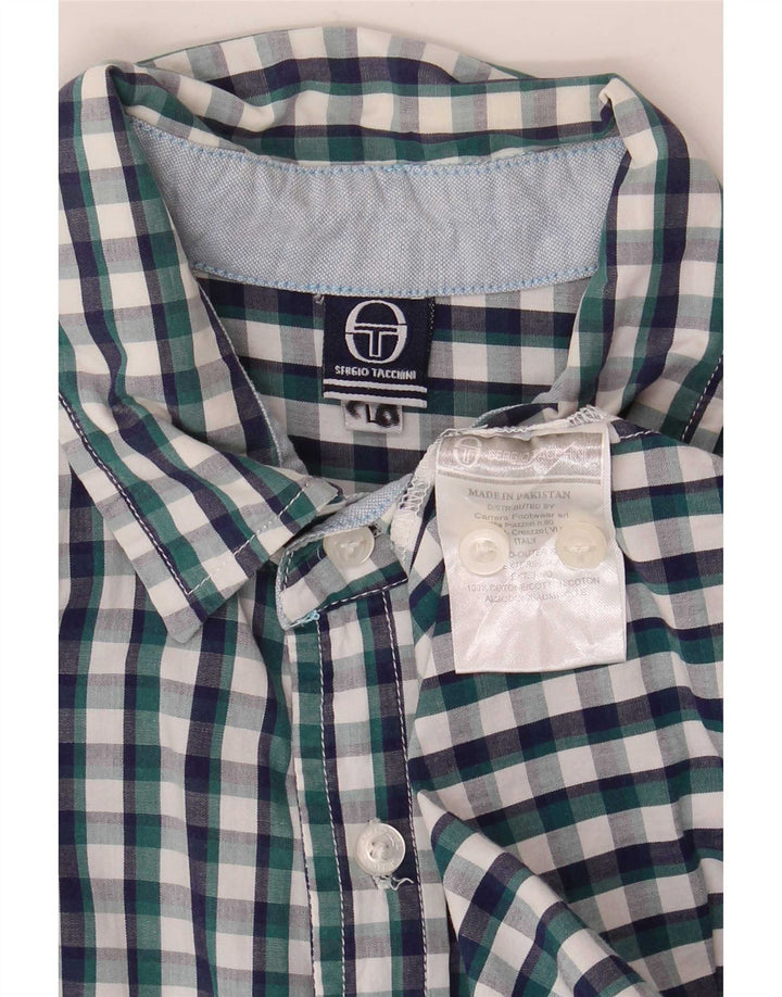Sergio Tacchini Mens Short Sleeve Shirt Large Blue Gingham Cotton