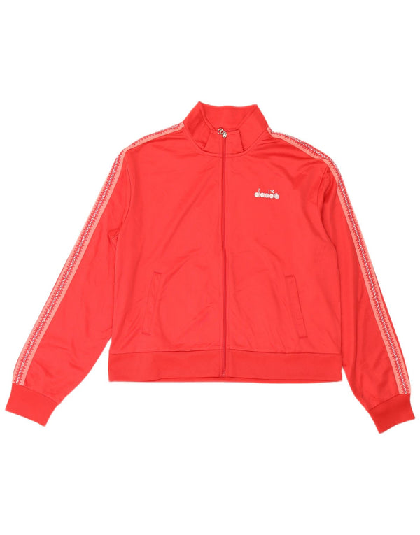 Diadora Womens Graphic Tracksuit Top Jacket UK 18 XL Red Polyester