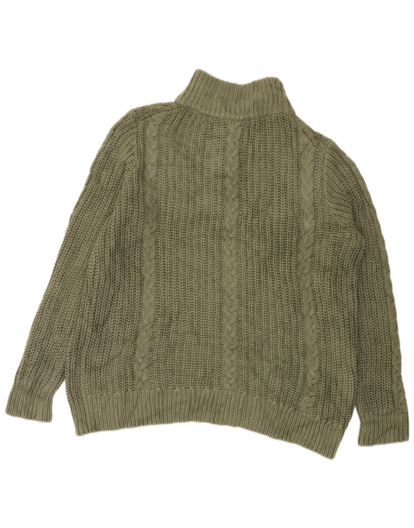 L.L.Bean Womens Loose Fit Zip Neck Jumper Sweater UK 18 XL Khaki Cotton