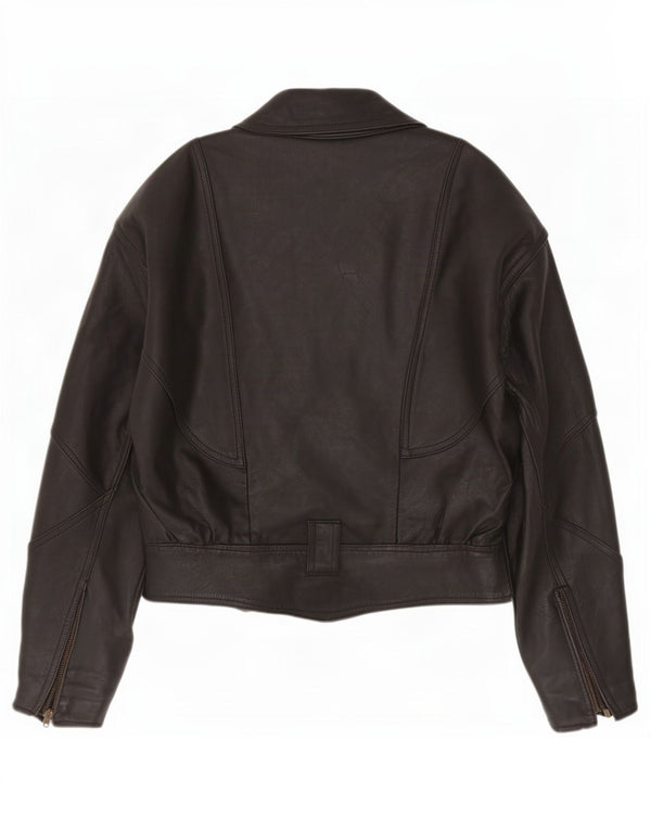 Vintage Womens Oversized Leather Racer Jacket UK 8 Small Black