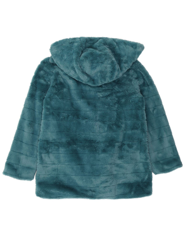 Fiorella Rubino Womens Hooded Faux Fur Overcoat UK 12 Medium Turquoise