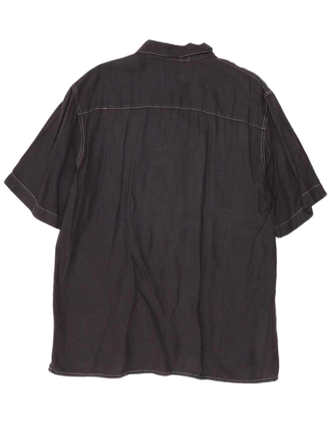 Cerruti Mens Short Sleeve Shirt Large Navy Blue Flax