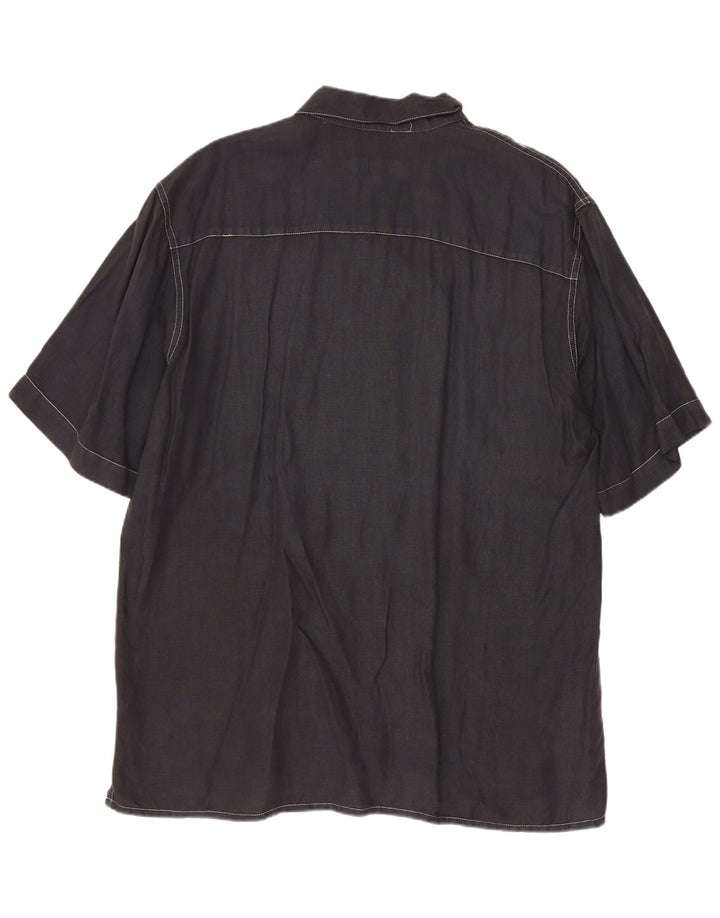 Cerruti Mens Short Sleeve Shirt Large Navy Blue Flax