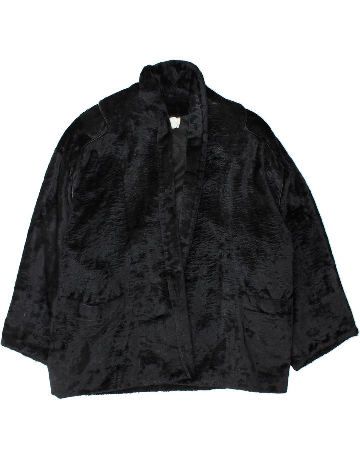 VINTAGE Womens Oversized Open Faux Fur Overcoat IT 42 Medium Black Viscose Vintage Vintage and Second-Hand Vintage from Messina Hembry 