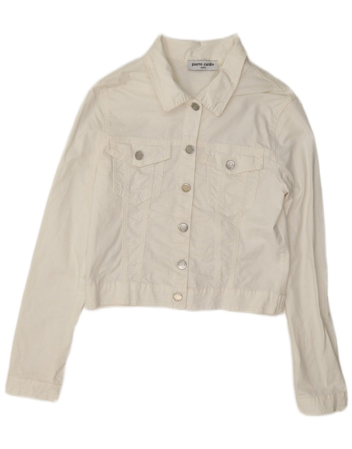Pierre Cardin Womens Crop Denim Jacket IT 44 Medium White Cotton