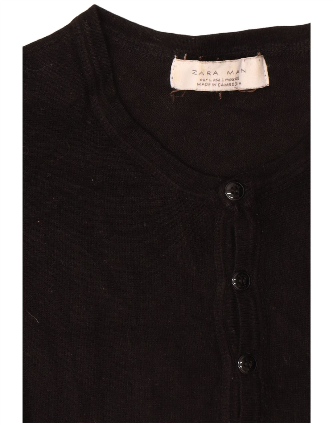 Zara Mens Short Sleeve Button Neck Jumper Sweater Large Black