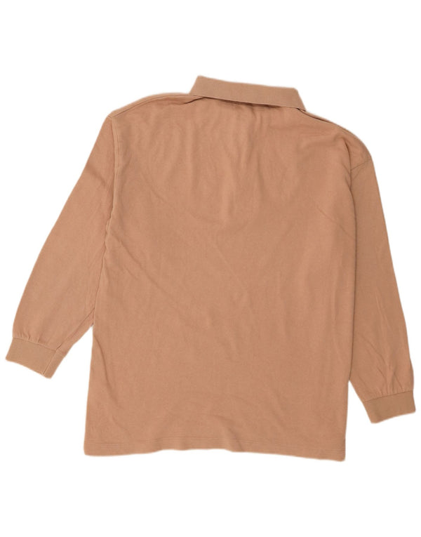 Zara Womens Long Sleeve Oversized Polo Shirt UK 14 Medium Beige Cotton