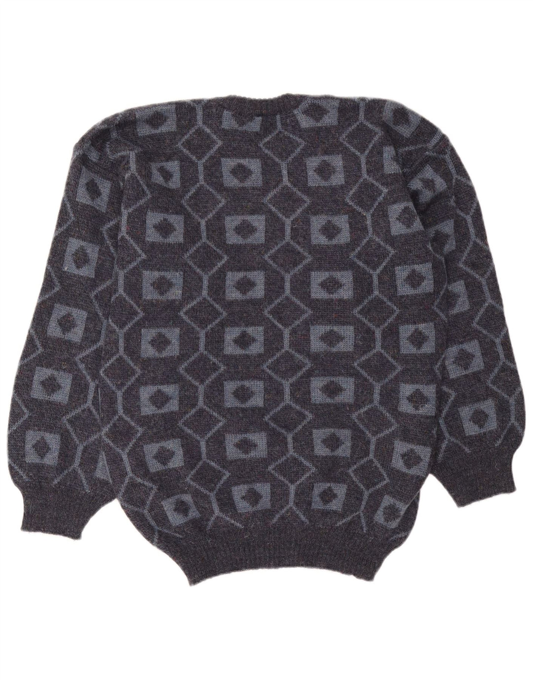 Vintage Mens Crew Neck Jumper Sweater Medium Grey Geometric Acrylic