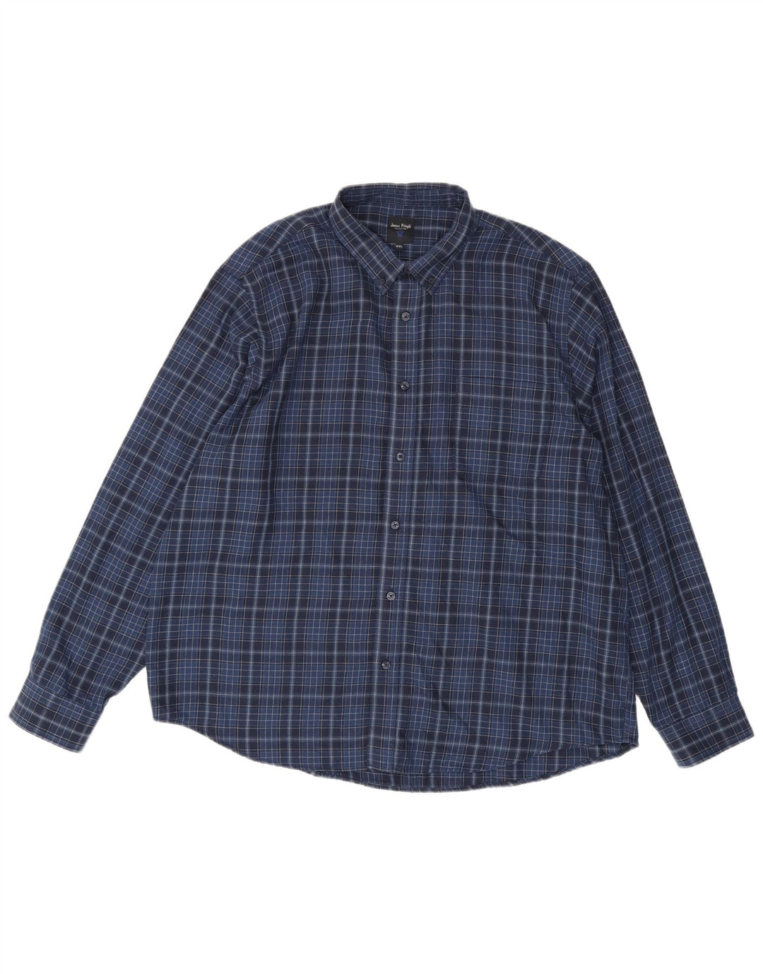 James Pringle Mens Shirt 2XL Navy Blue Check Polyester