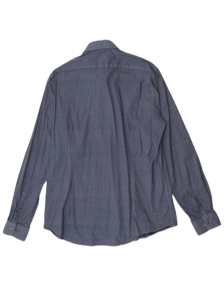 Calvin Klein Mens Abstract Pattern Slim Fit Shirt Size 43 17 XL Navy Blue