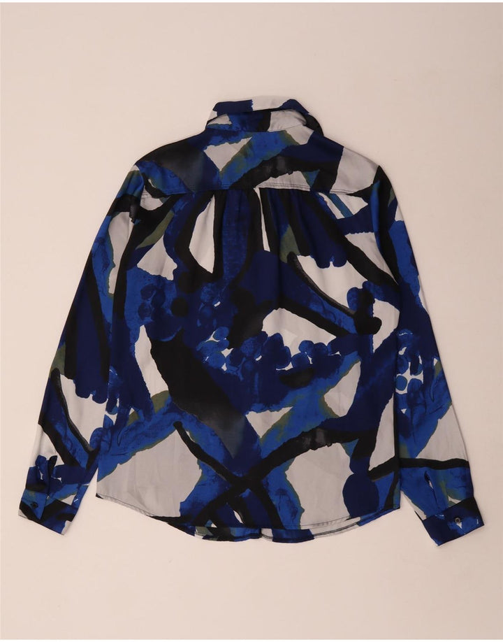 Benetton Womens Abstract Pattern Shirt Blouse UK 14 Medium Blue Polyester