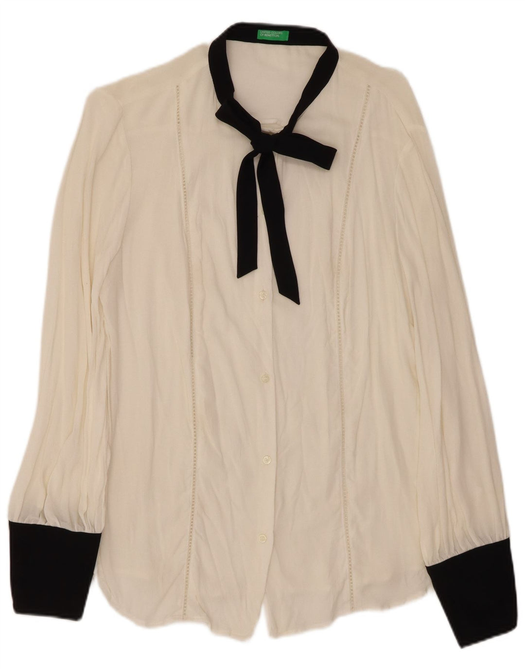 BENETTON Womens Bow Tie Shirt Blouse UK 16 Large White Colourblock Viscose
