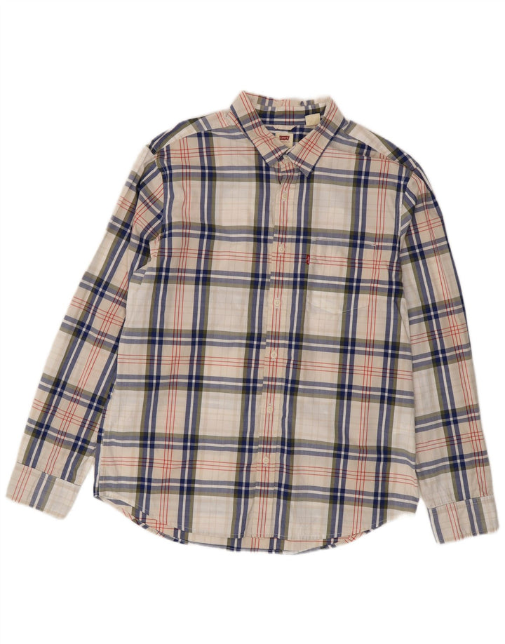 Levi's Mens Standard Fit Shirt Large White Plaid Cotton