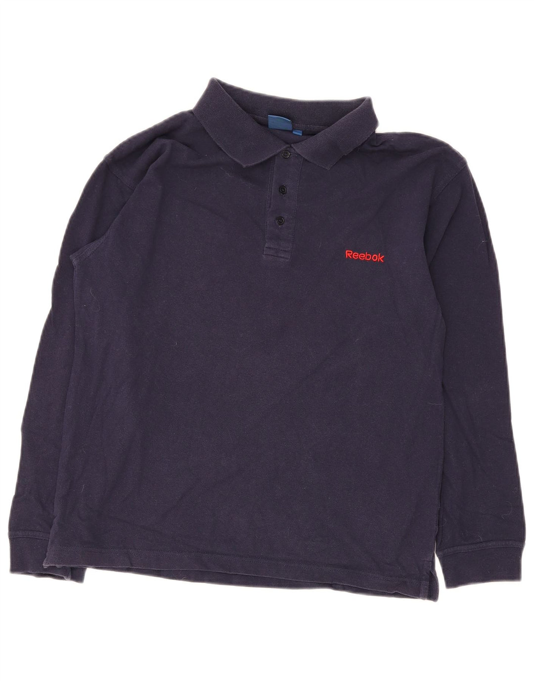 Reebok Mens Long Sleeve Polo Shirt Medium Navy Blue Cotton