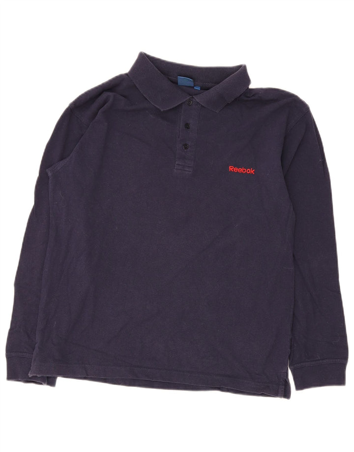 Reebok Mens Long Sleeve Polo Shirt Medium Navy Blue Cotton