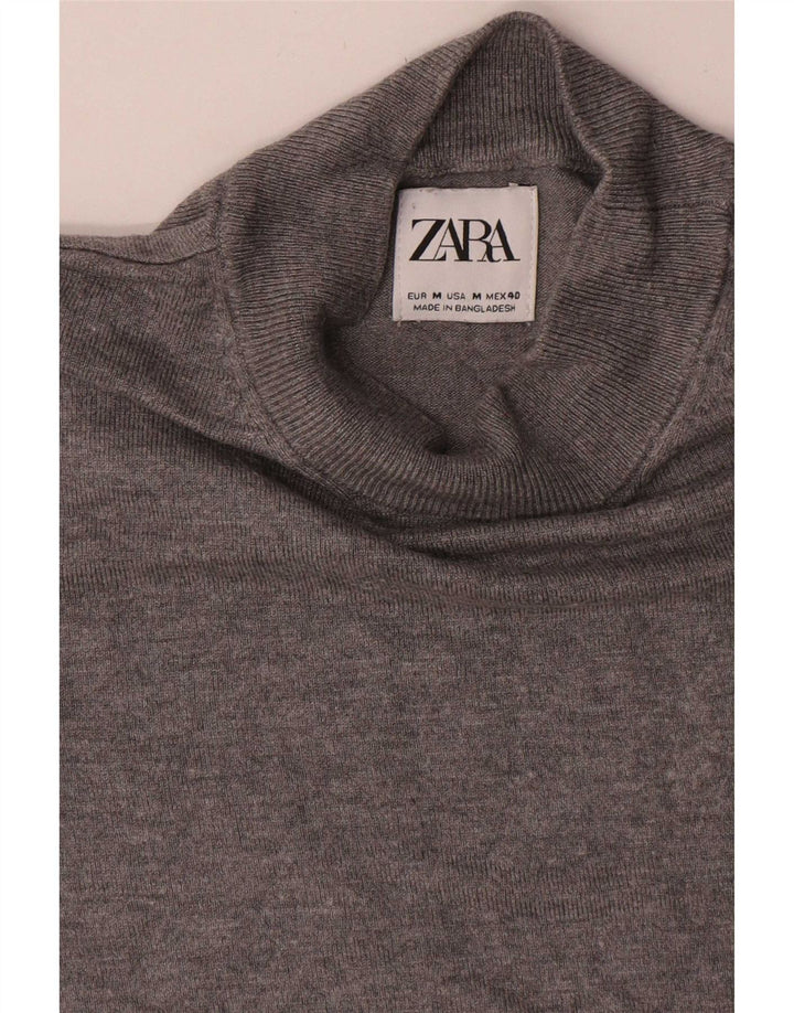 Zara Mens Short Sleeve Turtle Neck Jumper Sweater Medium Grey Viscose