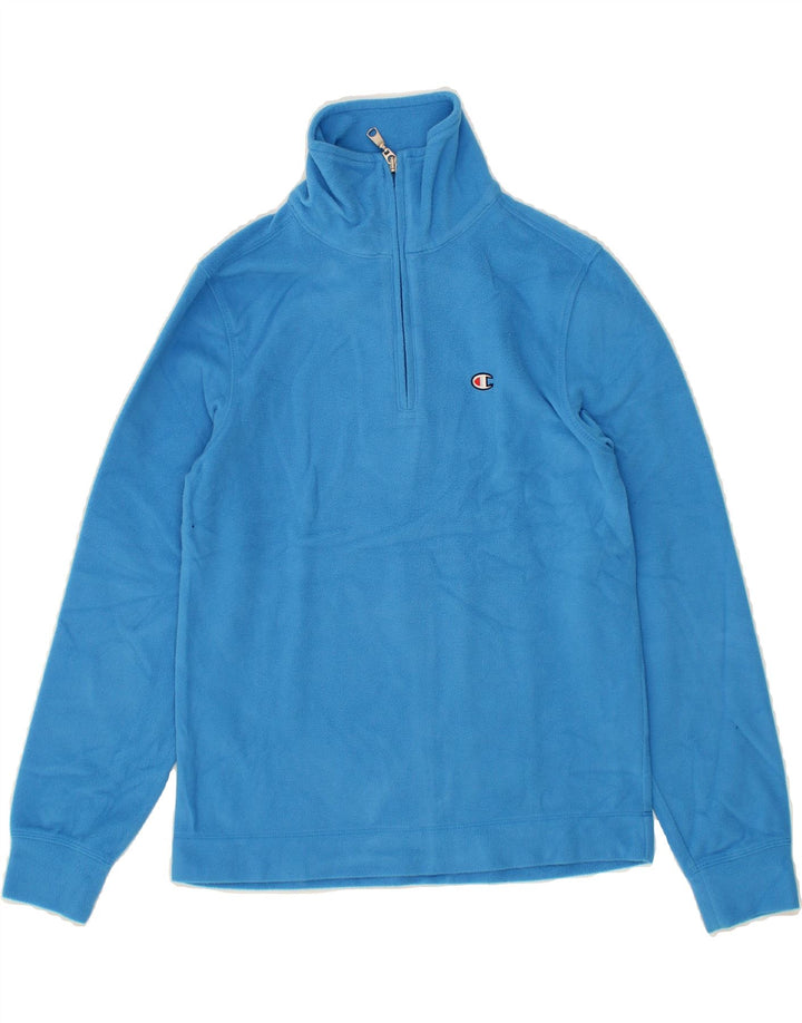CHAMPION Boys Zip Neck Fleece Jumper 9-10 Years Medium  Blue Polyester Vintage Champion and Second-Hand Champion from Messina Hembry 