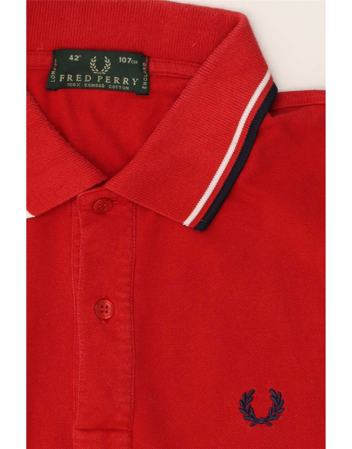 Fred Perry Mens Polo Shirt Medium Red Striped Cotton