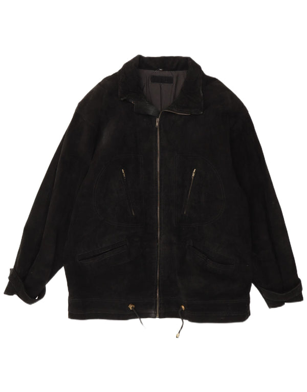 Vintage Mens Suede Jacket EU 52 XL Black Leather