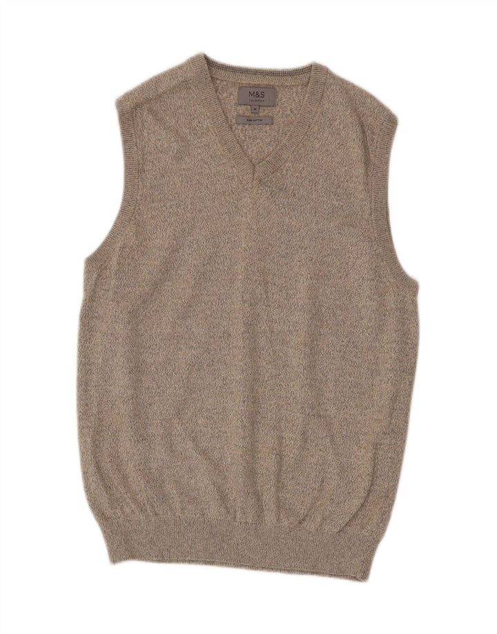 Marks & Spencer Mens Vest Tank Top Medium Beige Flecked Cotton