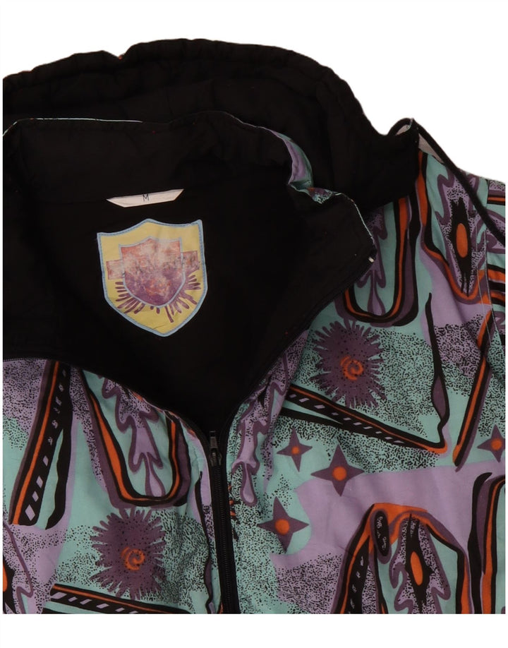 VINTAGE Mens Abstract Pattern Windbreaker Jacket UK 38 Medium Turquoise