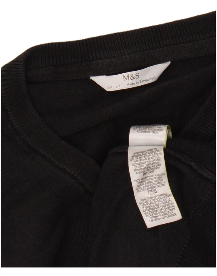 Marks & Spencer Boys V-Neck Jumper Sweater 14-15 Years Black Cotton