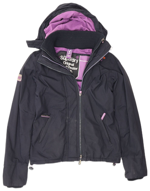 Superdry Womens Windcheater Hooded Windbreaker Jacket UK 6 XS Navy Blue