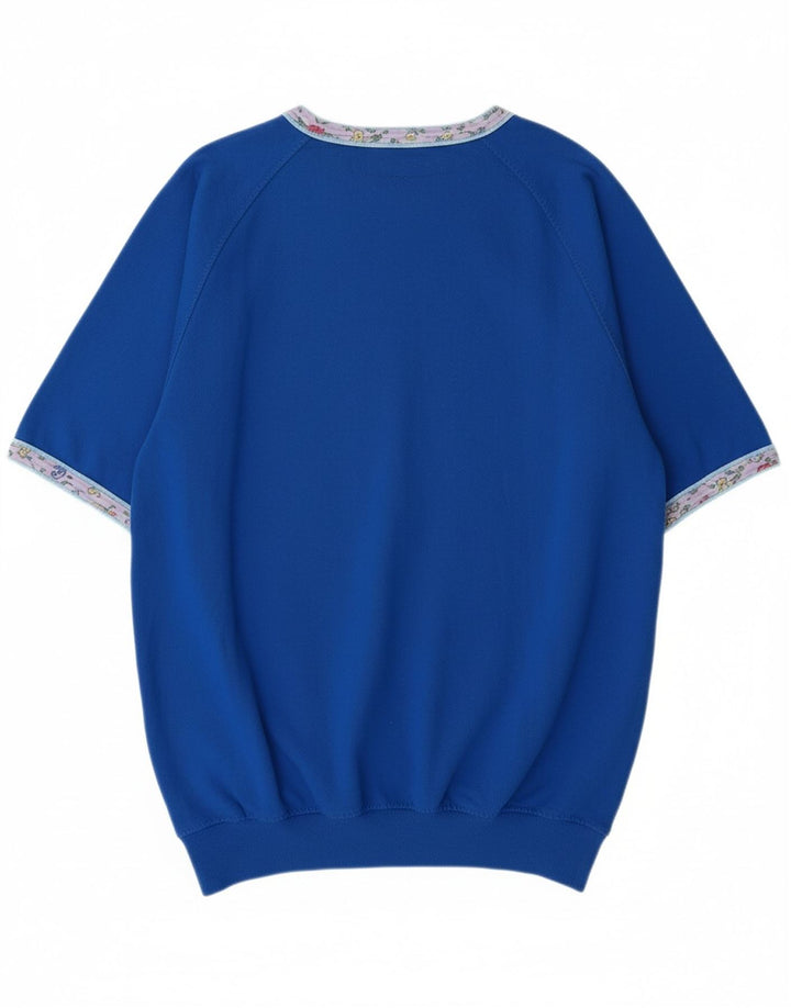 VINTAGE Mens Short Sleeve Sweatshirt Jumper Small Blue Cotton
