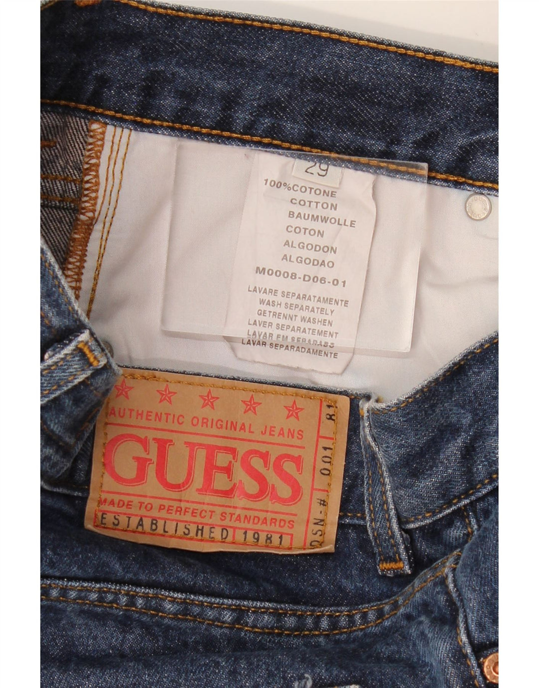 GUESS Mens Straight Jeans W29 L30 Navy Blue Cotton