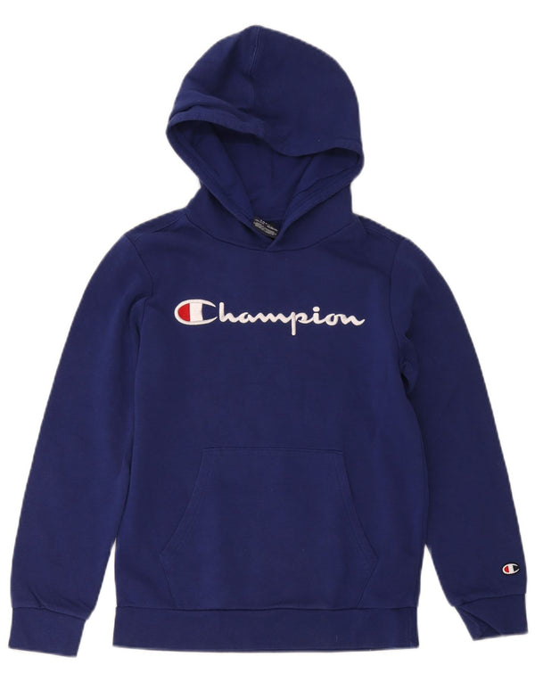 Champion Boys Graphic Hoodie Jumper 11-12 Years Large Navy Blue Cotton