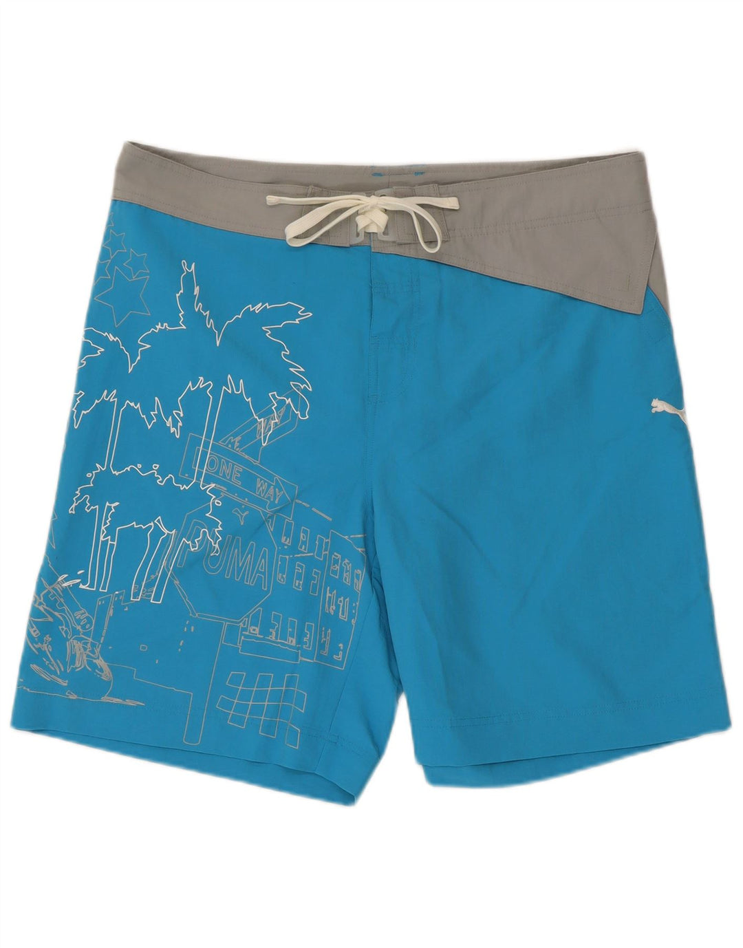 Puma Mens Graphic Swimming Shorts Large Blue Polyester