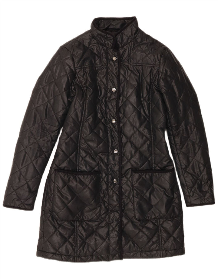 BENETTON Womens Quilted Overcoat UK 8 Small Black Polyester