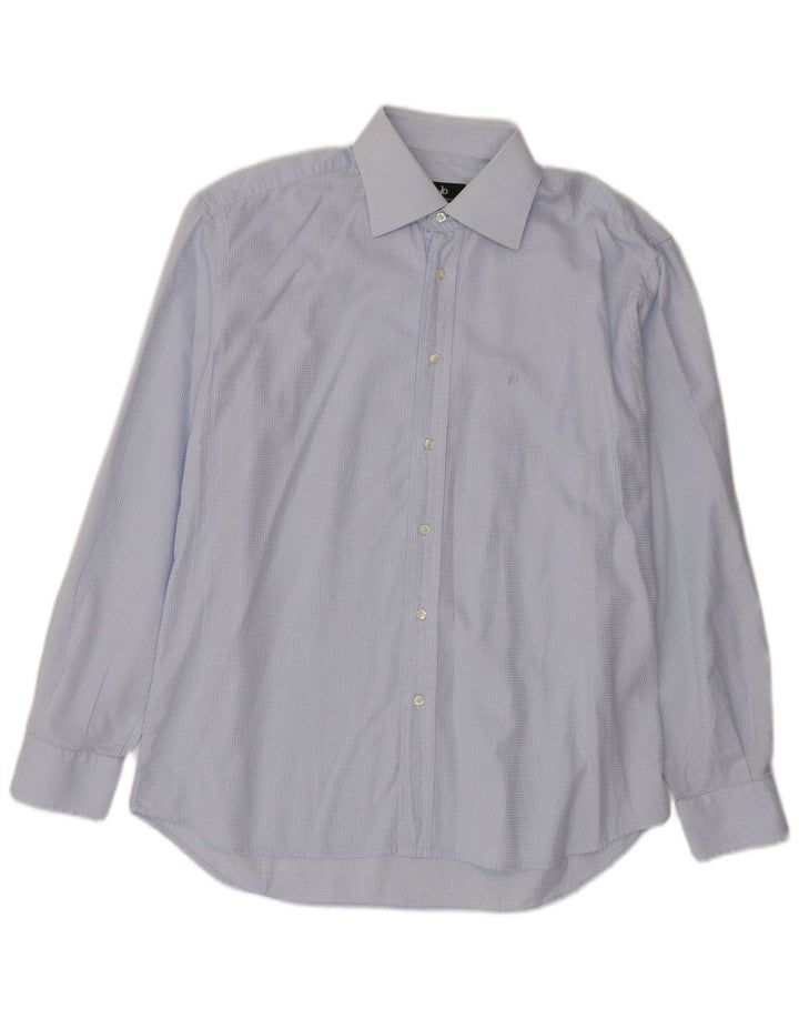 Roccobarocco Mens Shirt Size 41 16 Large Blue Spotted Cotton