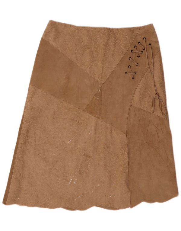 Vintage Womens Suede Skirt IT 46 Large W30 Beige Leather