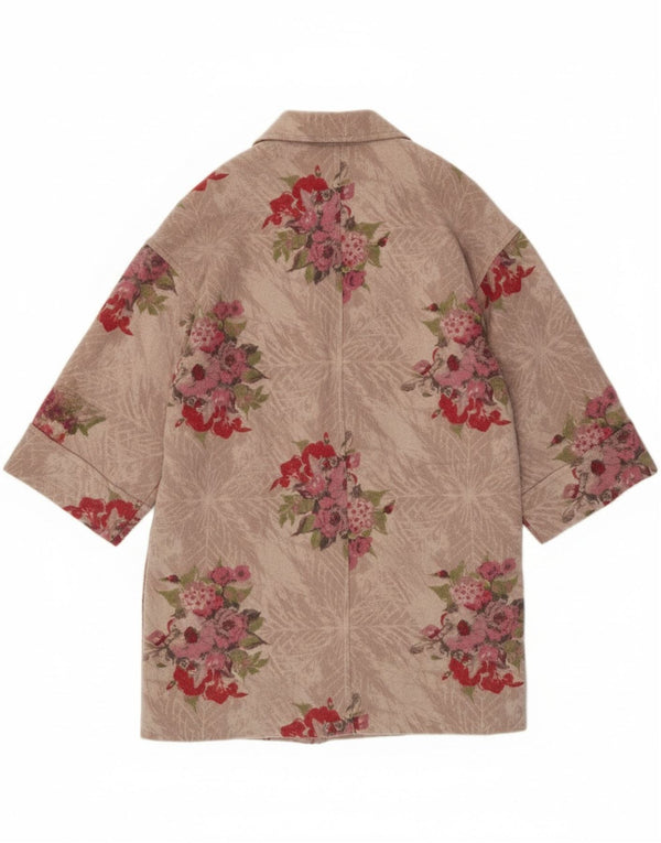 Stefanel Womens Oversized Duffle Coat UK 10 Small Pink Floral Rayon