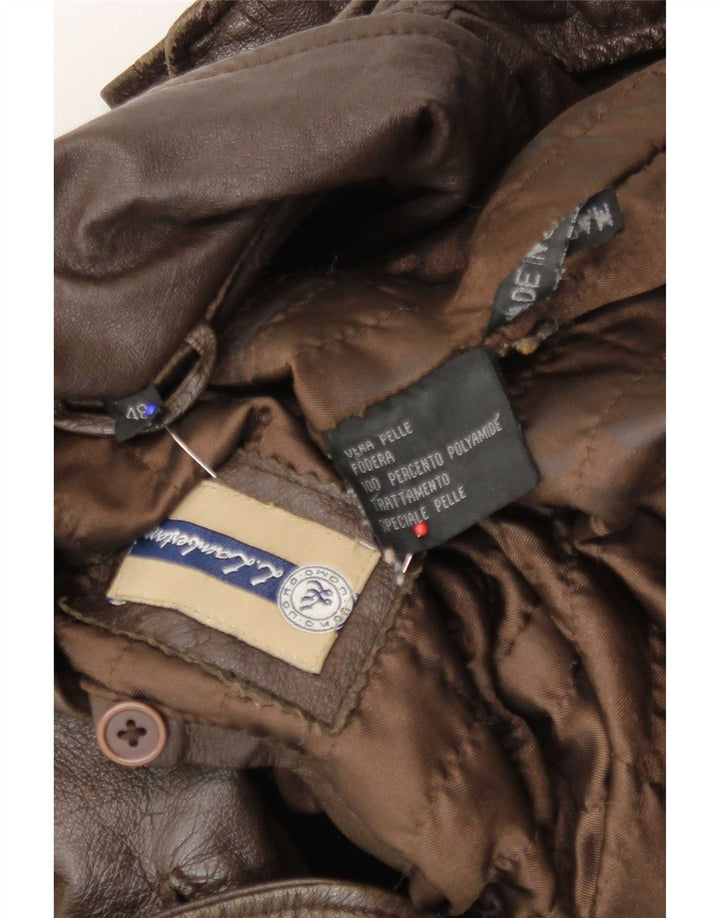 L.Lambertazzi Mens Military Leather Coat IT 48 Medium Brown Leather