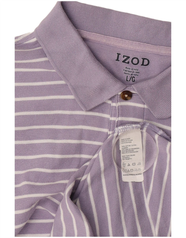 Izod Mens Polo Shirt Large Purple Striped Cotton