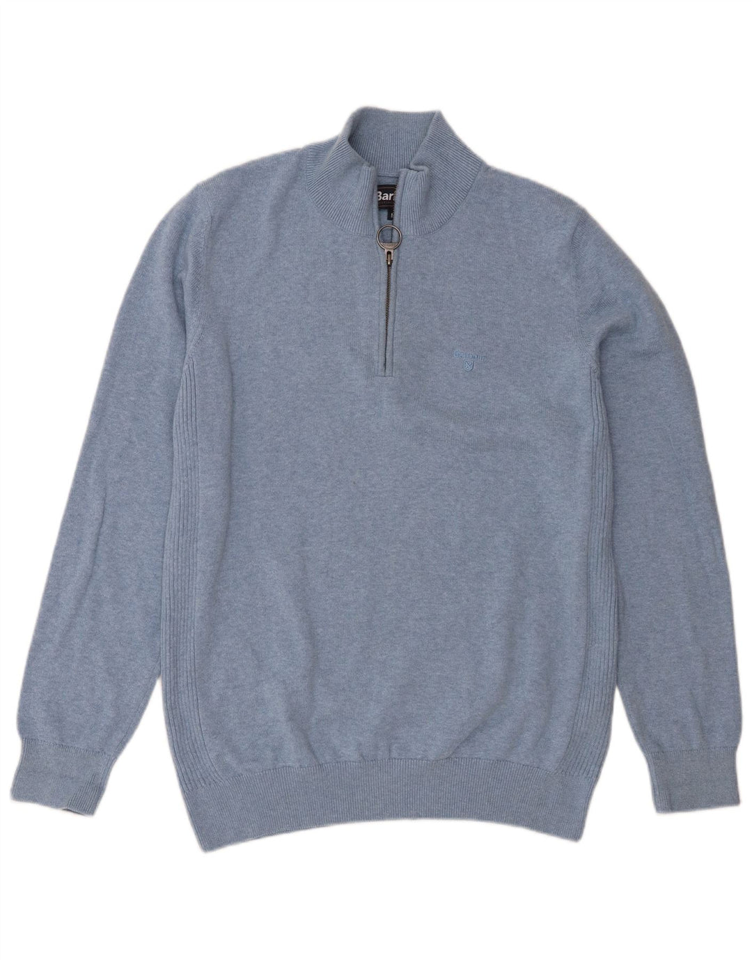 Barbour Mens Zip Neck Jumper Sweater Medium Blue Cotton