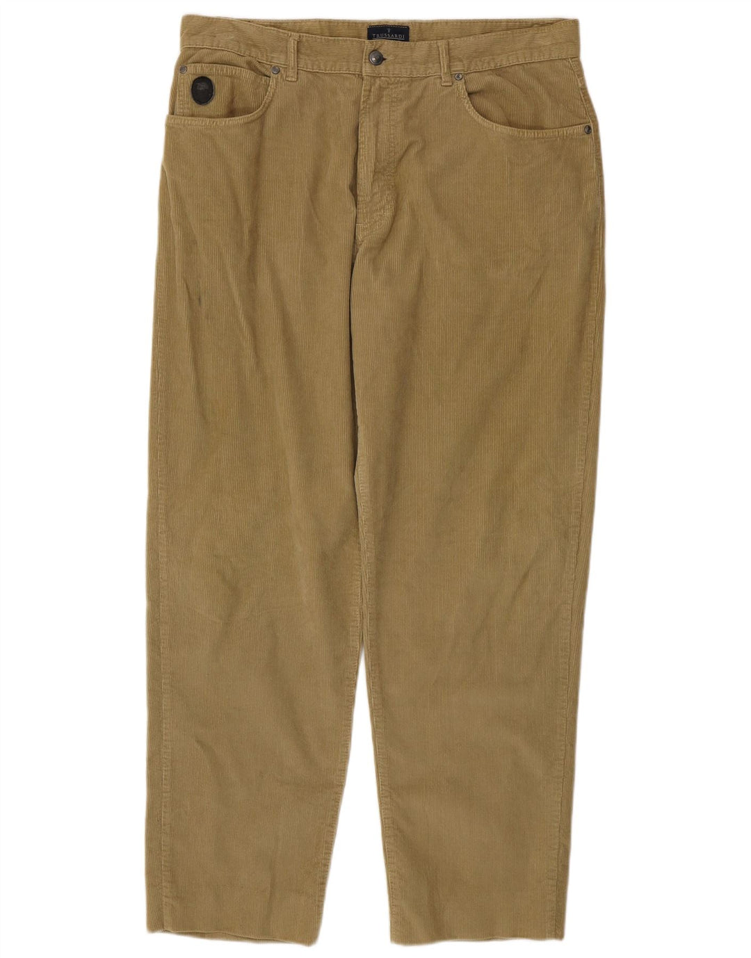 TRUSSARDI Mens Straight Corduroy Trousers IT 54 2XL W40 L32 Khaki Cotton