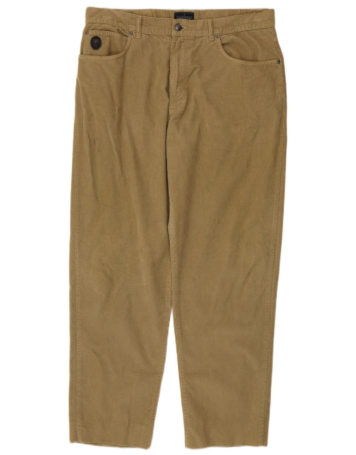 TRUSSARDI Mens Straight Corduroy Trousers IT 54 2XL W40 L32 Khaki Cotton