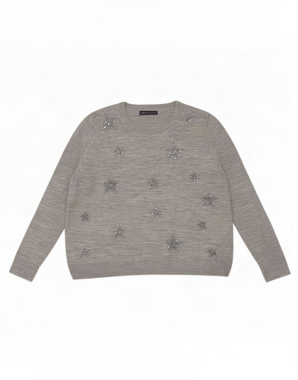 Marks & Spencer Womens Boat Neck Jumper Sweater UK 18 XL Grey Geometric