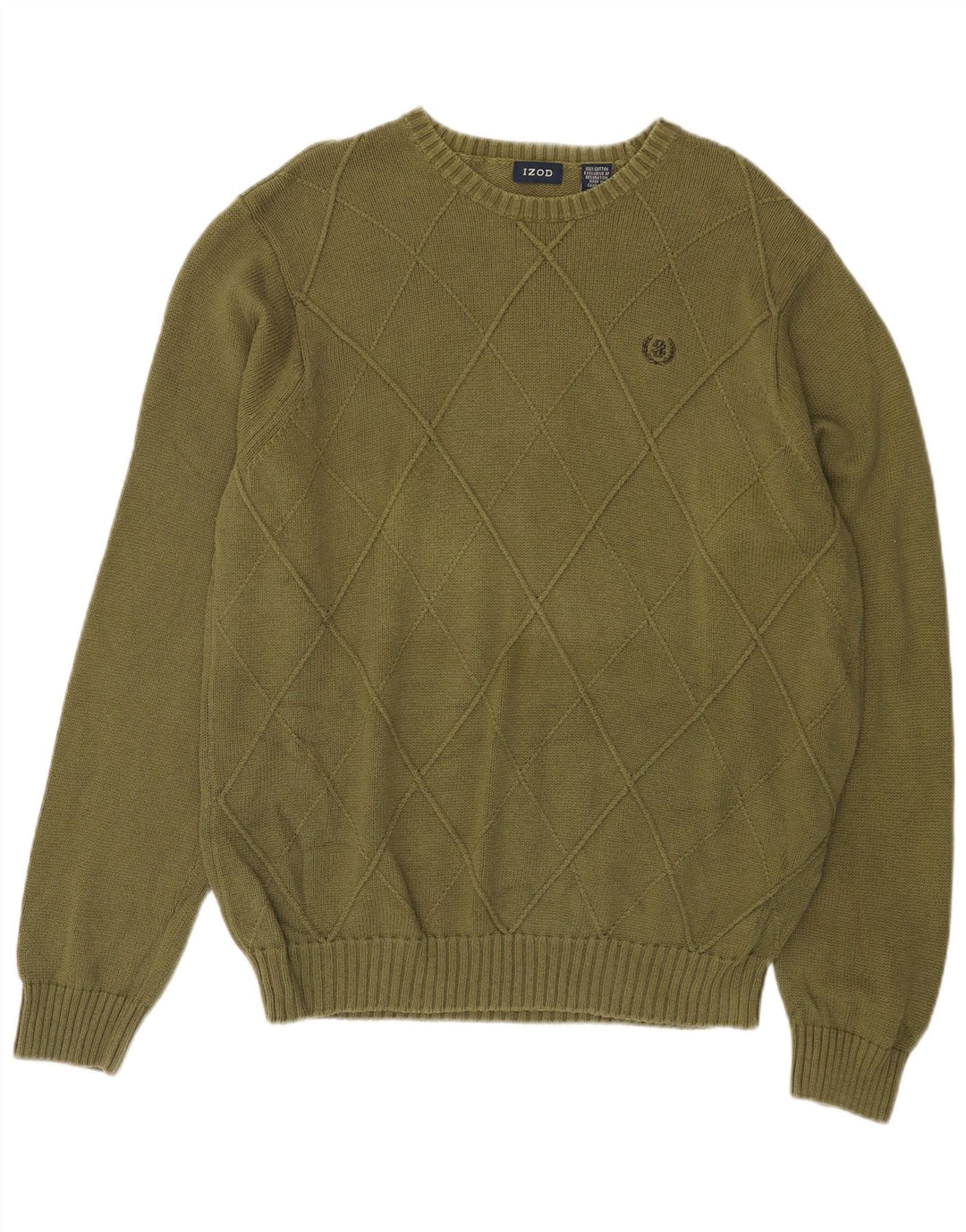 IZOD Mens Boat Neck Jumper Sweater Medium Khaki Cotton