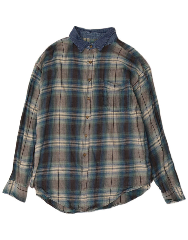 Route 66 Mens Flannel Shirt XL Blue Check Cotton